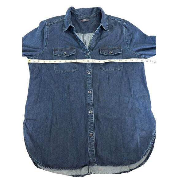 NYDJ Dark Blue Denim Button Down Shirt Chambray Western Casual Top Size Large - Picture 4 of 7